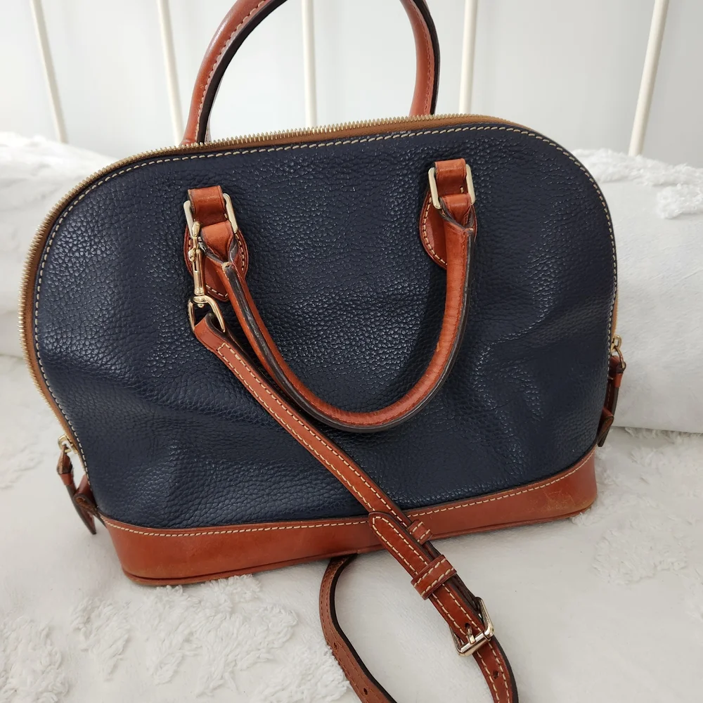Dooney & Bourke 1975 Navy and Brown Pebble Leather Zip Zip Satchel J11228477